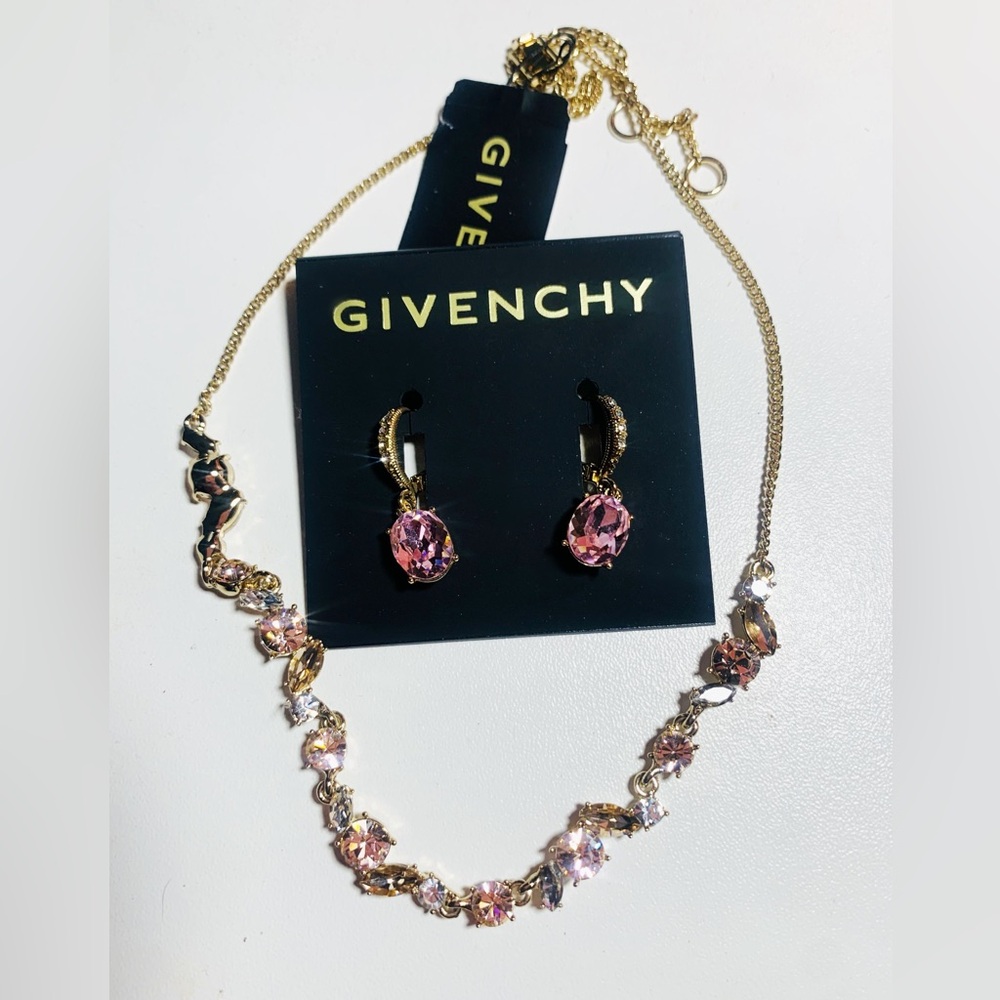 Givenchy Pink & White crystal Necklace & Earrings Set